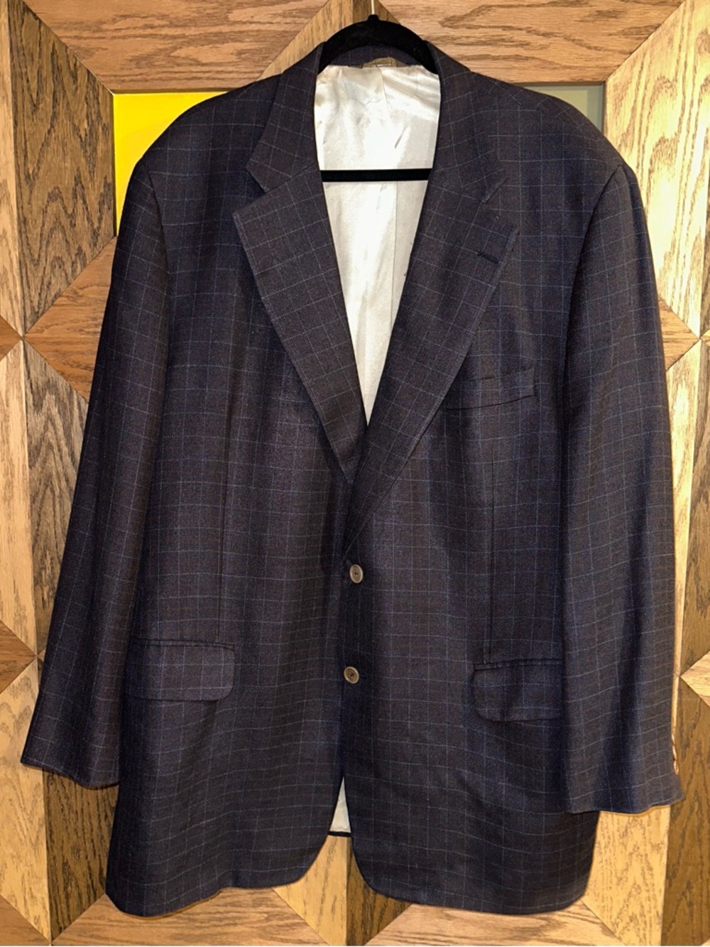 Vintage 80s Paul Stuart Blazer Men’s Silk Wool Blend Navy Check Sport Coat 50LT